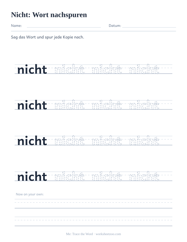 Vorschau: häufiges Wort „nicht“, Wort nachspuren