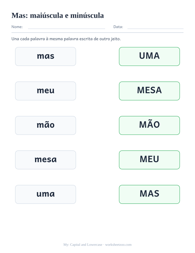 Prévia da palavra frequente “mas”, maiúscula e minúscula