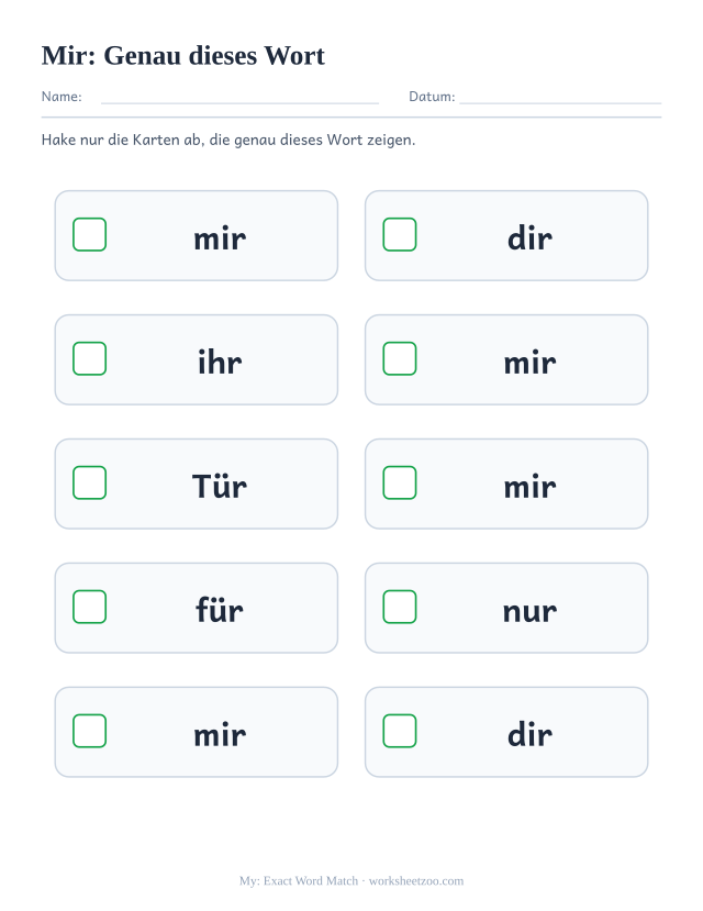 Vorschau: häufiges Wort „mir“, Genau dieses Wort