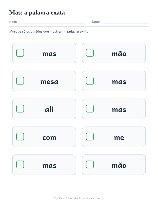 Prévia da palavra frequente “mas”, a palavra exata