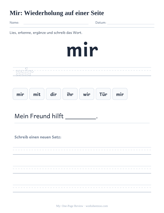 Vorschau: häufiges Wort „mir“, Wiederholung auf einer Seite
