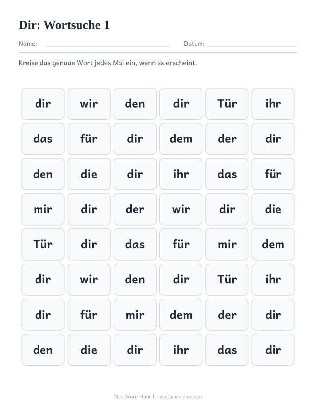 Vorschau: häufiges Wort „dir“, Wortsuche 1