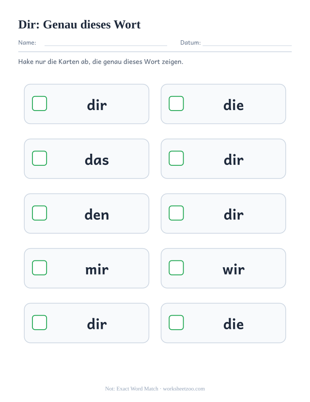 Vorschau: häufiges Wort „dir“, Genau dieses Wort
