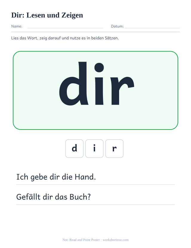 Vorschau: häufiges Wort „dir“, Lesen und Zeigen
