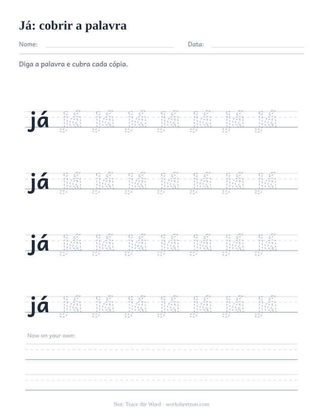 Prévia da palavra frequente “já”, cobrir a palavra