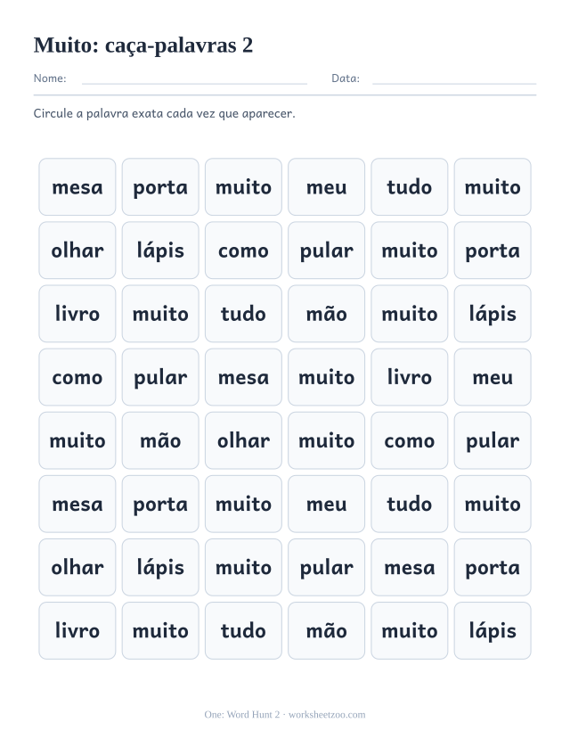 Prévia da palavra frequente “muito”, caça-palavras 2