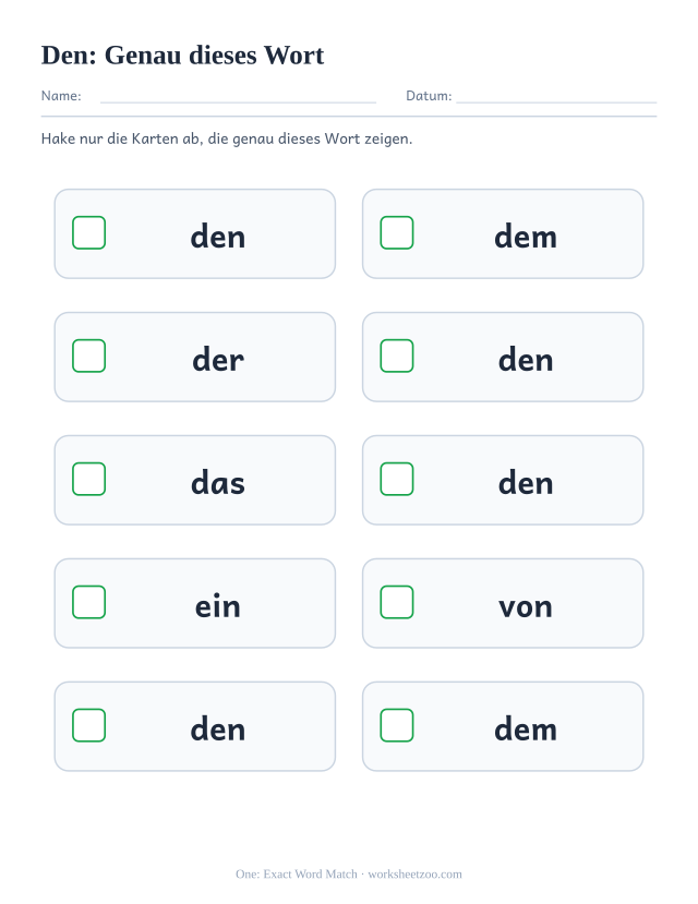 Vorschau: häufiges Wort „den“, Genau dieses Wort
