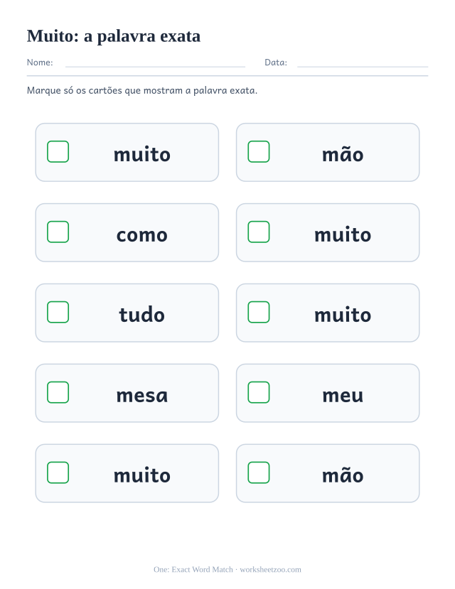 Prévia da palavra frequente “muito”, a palavra exata