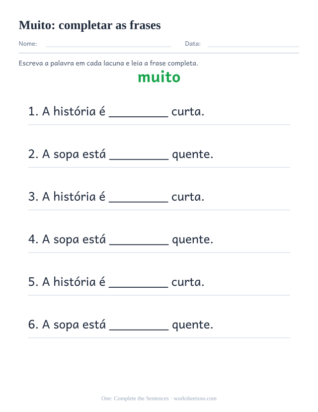 Prévia da palavra frequente “muito”, completar as frases