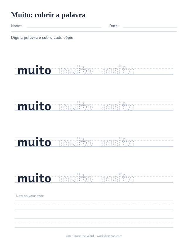 Prévia da palavra frequente “muito”, cobrir a palavra