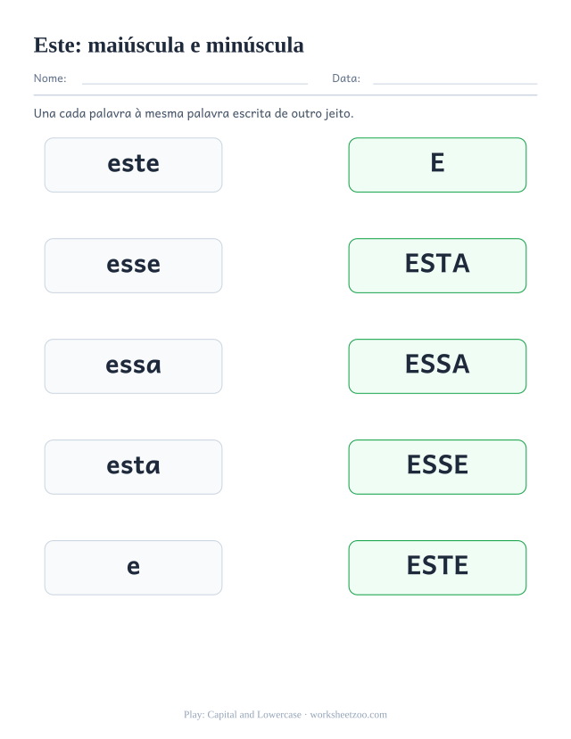 Prévia da palavra frequente “este”, maiúscula e minúscula