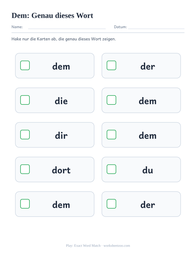 Vorschau: häufiges Wort „dem“, Genau dieses Wort