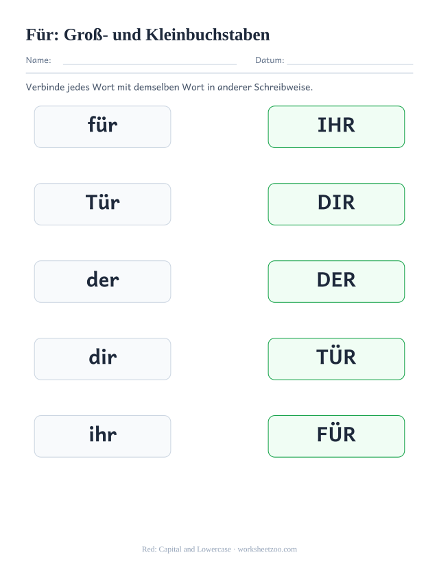 Vorschau: häufiges Wort „für“, Groß- und Kleinbuchstaben
