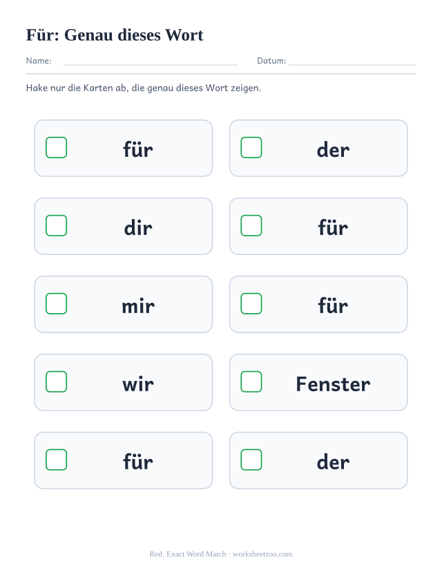 Vorschau: häufiges Wort „für“, Genau dieses Wort