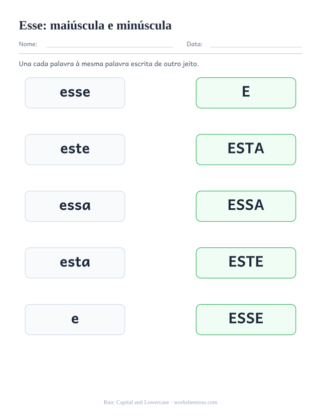 Prévia da palavra frequente “esse”, maiúscula e minúscula