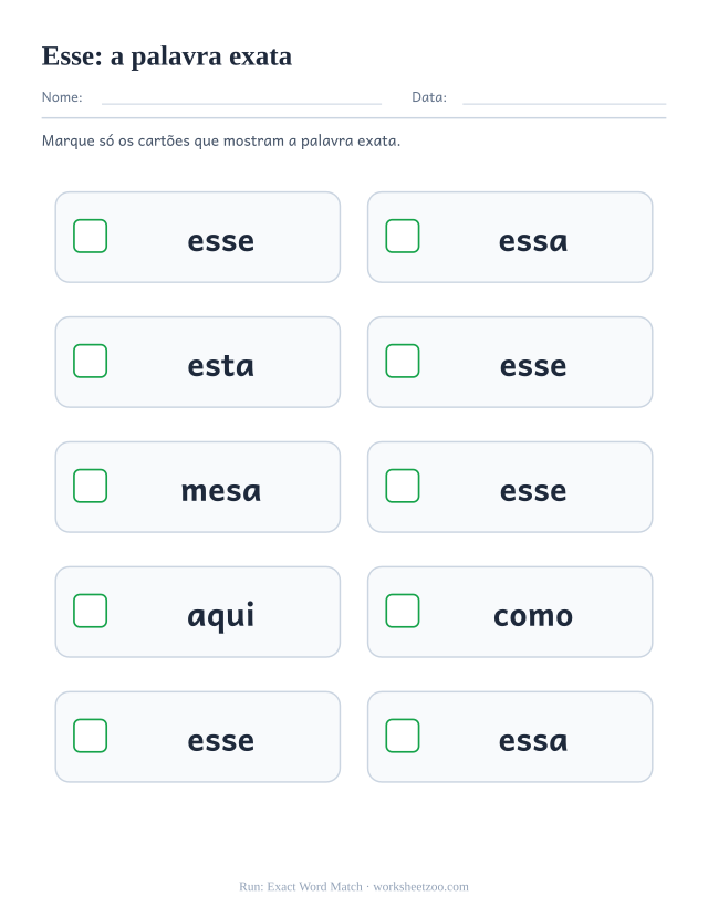 Prévia da palavra frequente “esse”, a palavra exata
