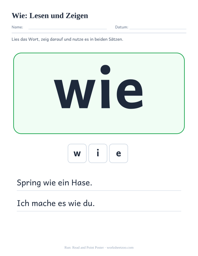 Vorschau: häufiges Wort „wie“, Lesen und Zeigen