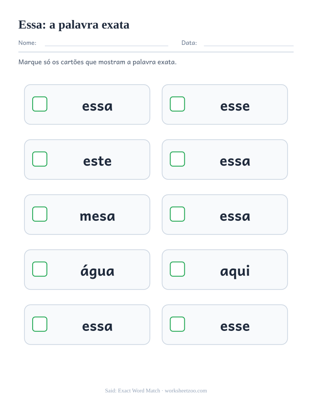 Prévia da palavra frequente “essa”, a palavra exata