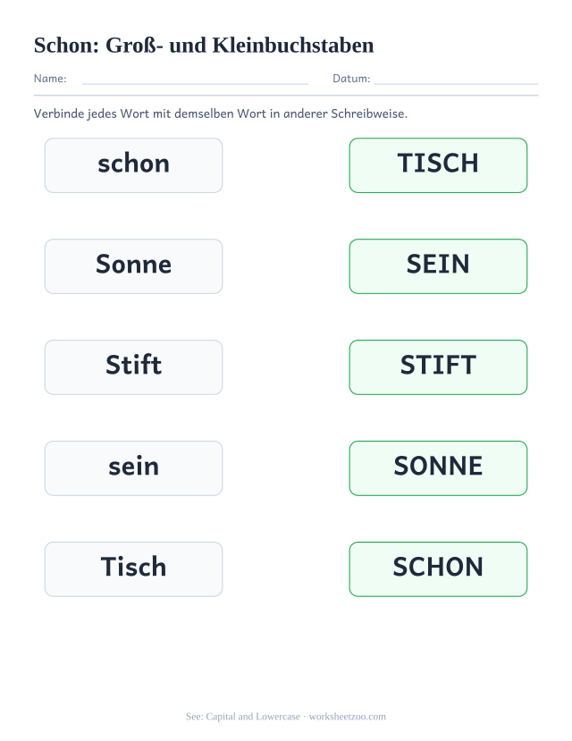 Vorschau: häufiges Wort „schon“, Groß- und Kleinbuchstaben