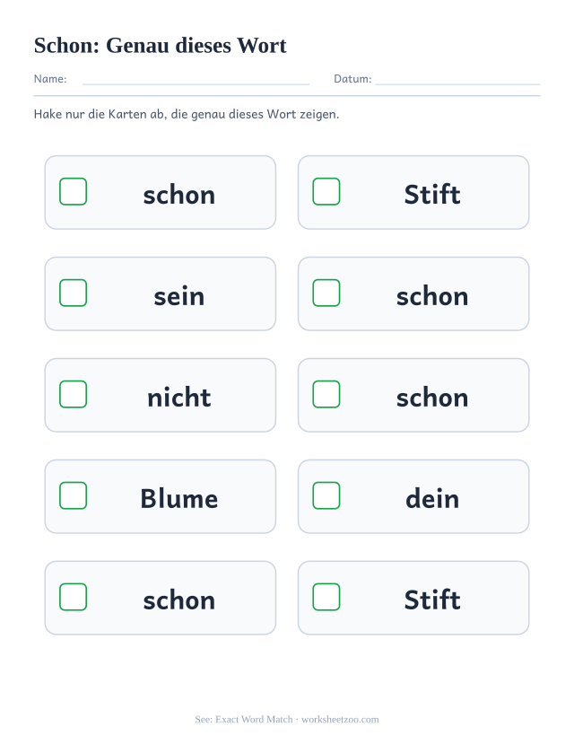 Vorschau: häufiges Wort „schon“, Genau dieses Wort