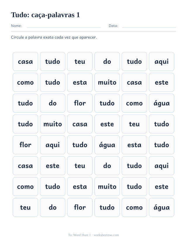 Prévia da palavra frequente “tudo”, caça-palavras 1