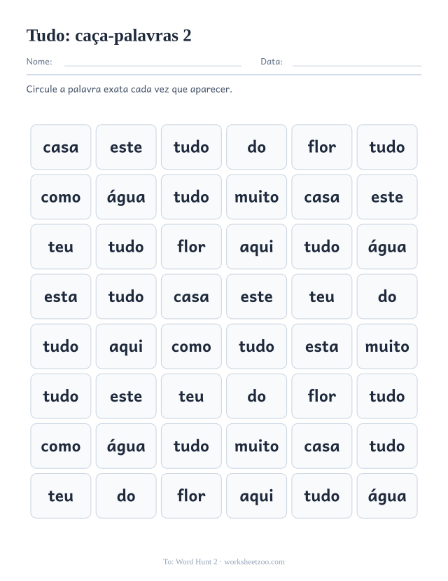 Prévia da palavra frequente “tudo”, caça-palavras 2