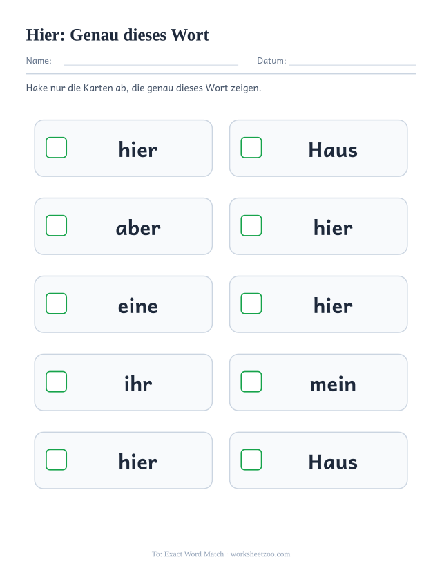 Vorschau: häufiges Wort „hier“, Genau dieses Wort