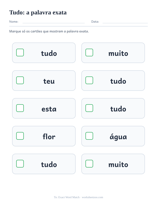 Prévia da palavra frequente “tudo”, a palavra exata