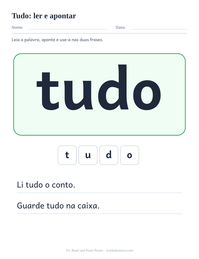 Prévia da palavra frequente “tudo”, ler e apontar