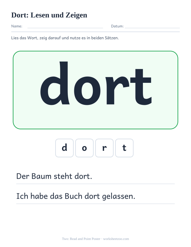 Vorschau: häufiges Wort „dort“, Lesen und Zeigen