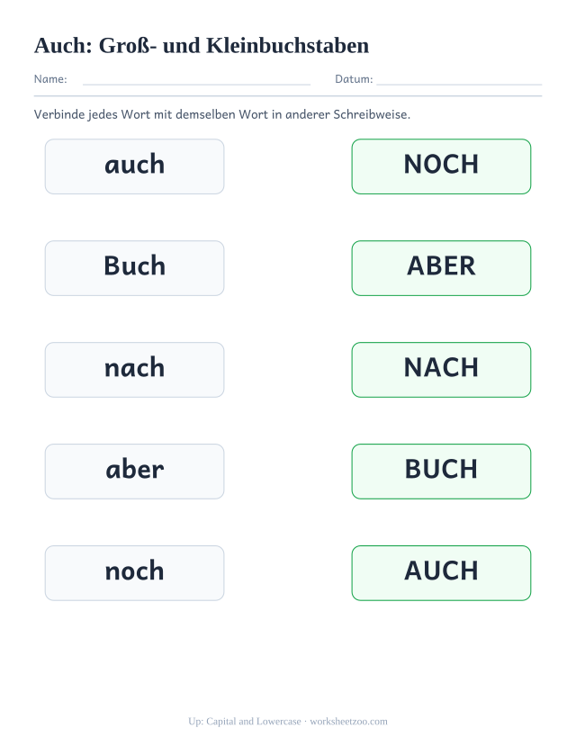 Vorschau: häufiges Wort „auch“, Groß- und Kleinbuchstaben