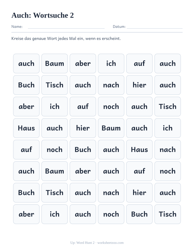 Vorschau: häufiges Wort „auch“, Wortsuche 2