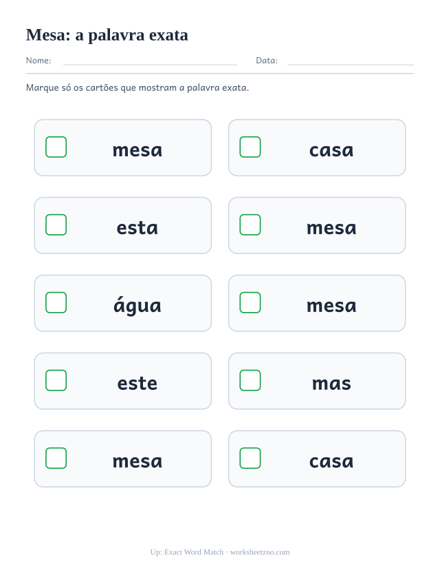 Prévia da palavra frequente “mesa”, a palavra exata