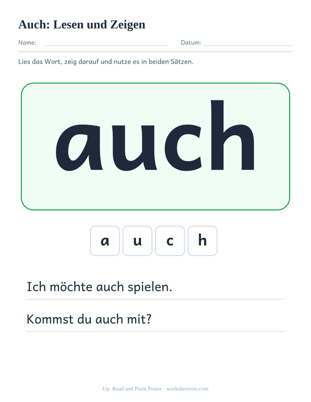 Vorschau: häufiges Wort „auch“, Lesen und Zeigen