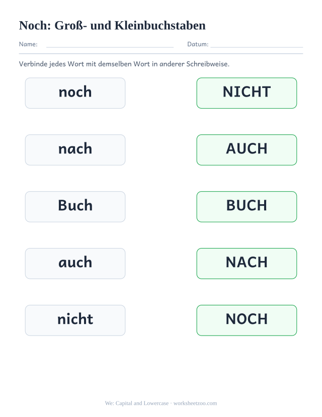 Vorschau: häufiges Wort „noch“, Groß- und Kleinbuchstaben