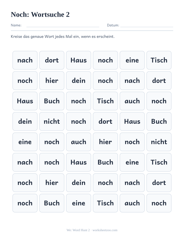 Vorschau: häufiges Wort „noch“, Wortsuche 2