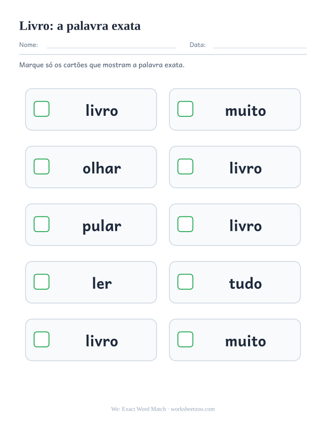 Prévia da palavra frequente “livro”, a palavra exata