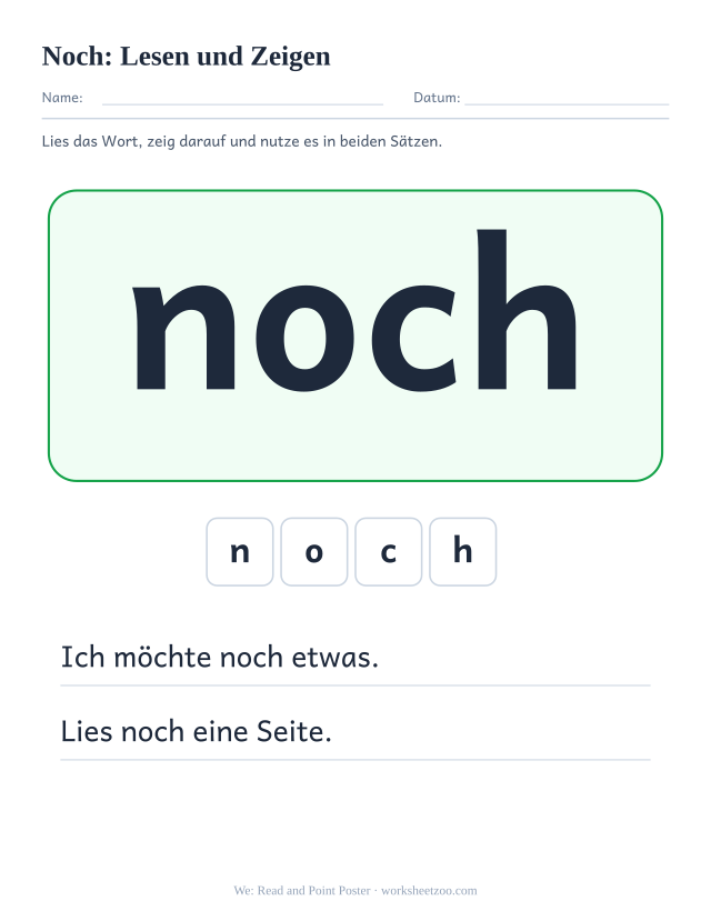 Vorschau: häufiges Wort „noch“, Lesen und Zeigen