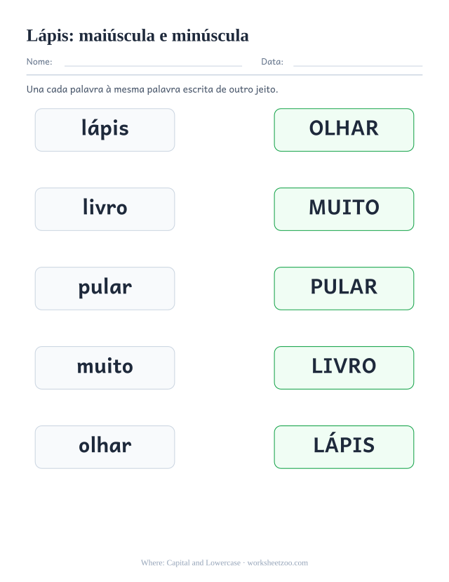 Prévia da palavra frequente “lápis”, maiúscula e minúscula