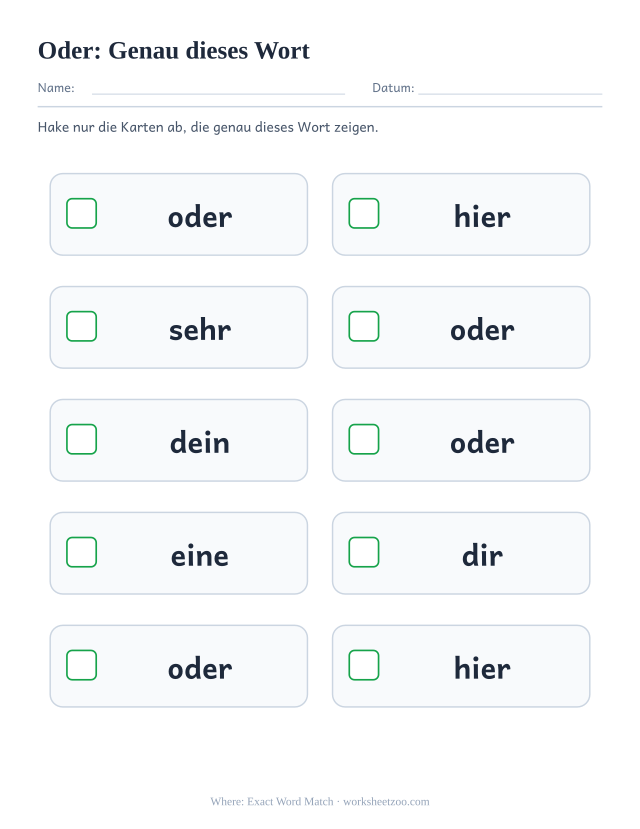 Vorschau: häufiges Wort „oder“, Genau dieses Wort