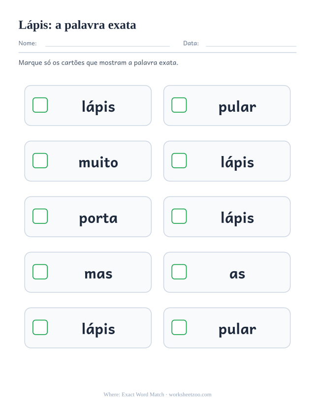 Prévia da palavra frequente “lápis”, a palavra exata