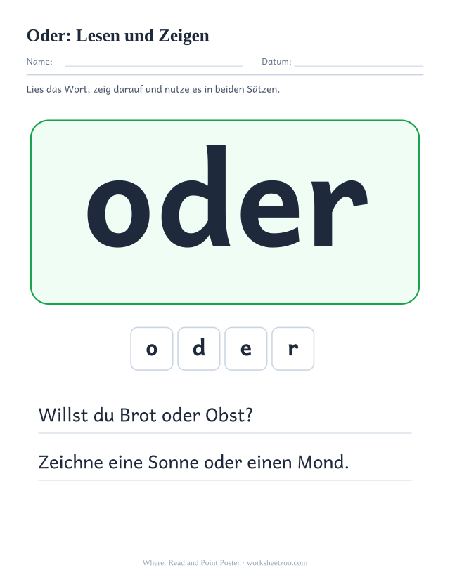 Vorschau: häufiges Wort „oder“, Lesen und Zeigen