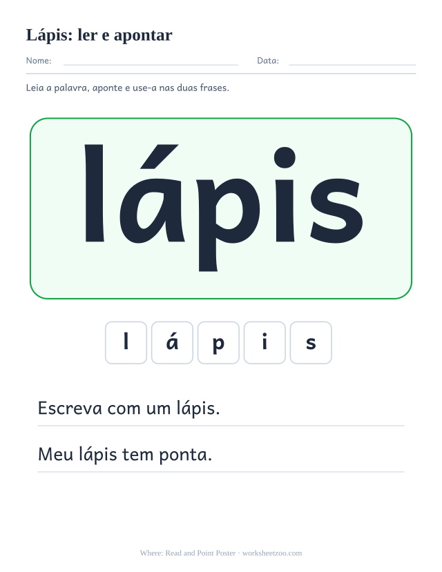 Prévia da palavra frequente “lápis”, ler e apontar
