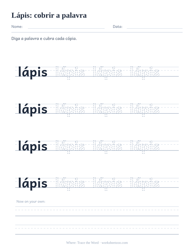 Prévia da palavra frequente “lápis”, cobrir a palavra
