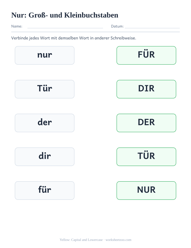 Vorschau: häufiges Wort „nur“, Groß- und Kleinbuchstaben