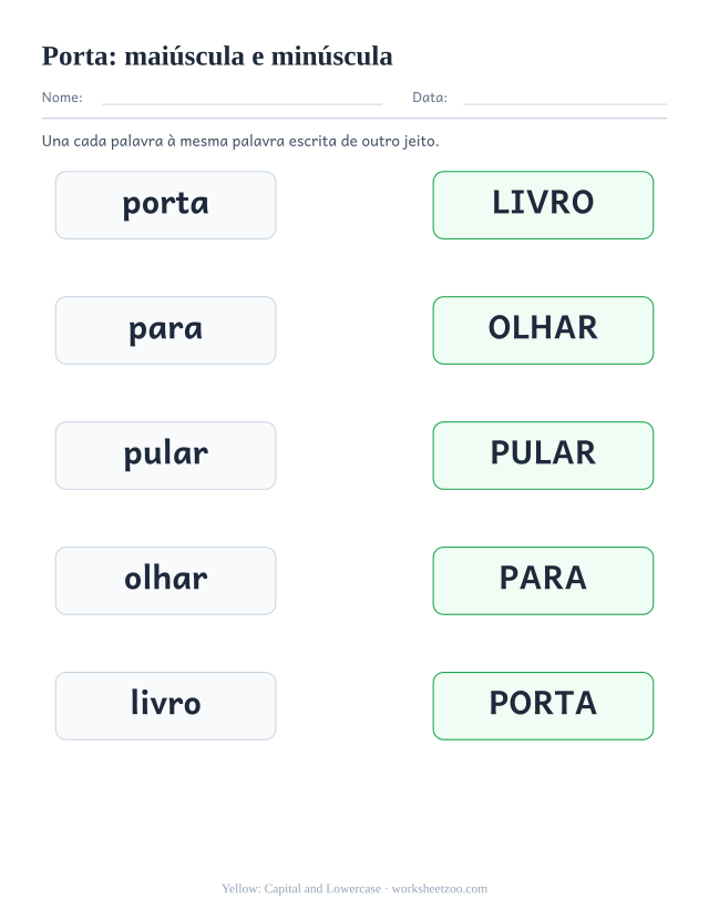 Prévia da palavra frequente “porta”, maiúscula e minúscula