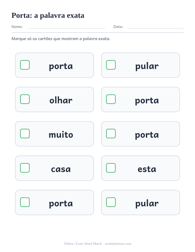 Prévia da palavra frequente “porta”, a palavra exata