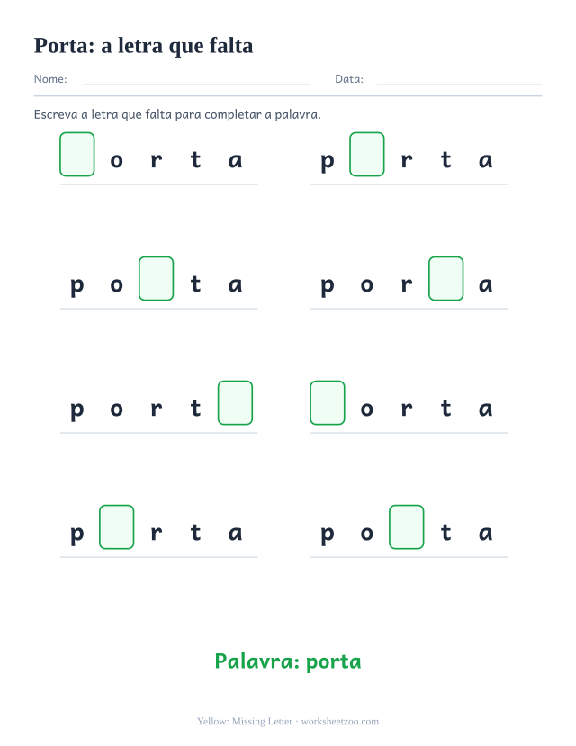 Prévia da palavra frequente “porta”, a letra que falta