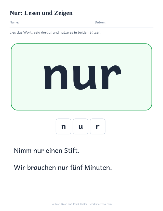 Vorschau: häufiges Wort „nur“, Lesen und Zeigen