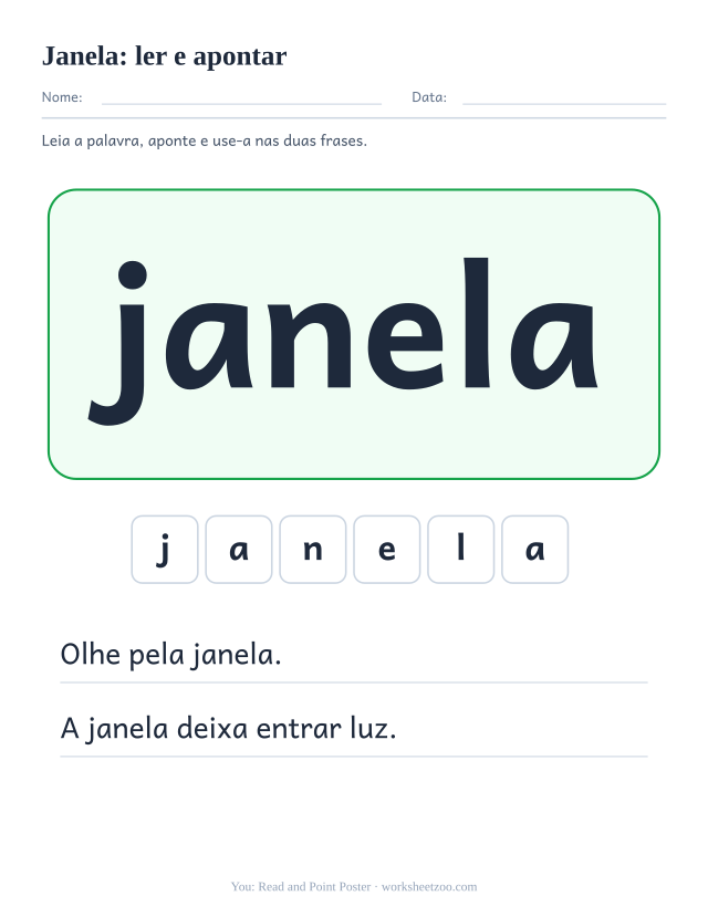 Prévia da palavra frequente “janela”, ler e apontar